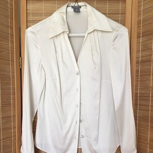 Ann Taylor Silk Blouse white long sleeves Size 0P